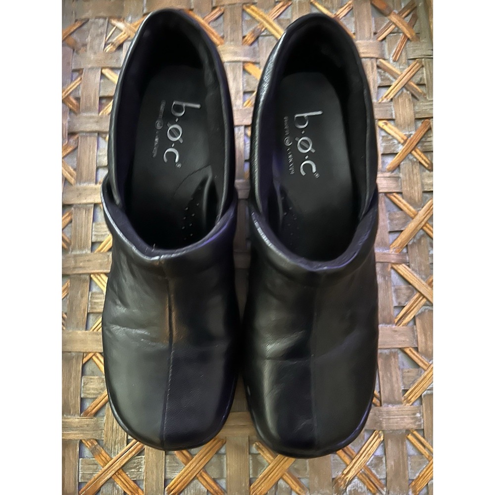 b.o.c. Born Concept Womens Black Leather Clogs Platform Wedge Shoes BC3129 7/38